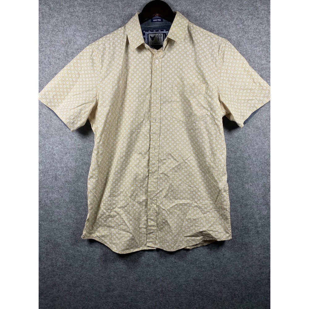 Good Vibes Mens Tan Floral Short Sleeve Button Down Shirt Size M Cotton